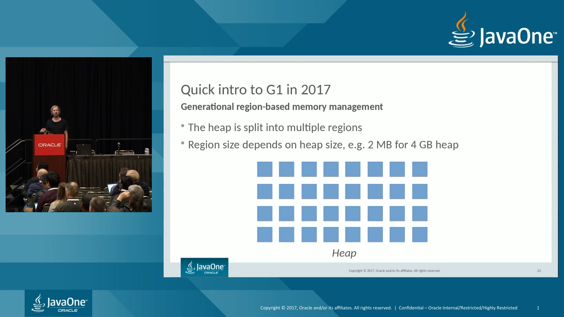 힙이 여러 region으로 분할된 모습
